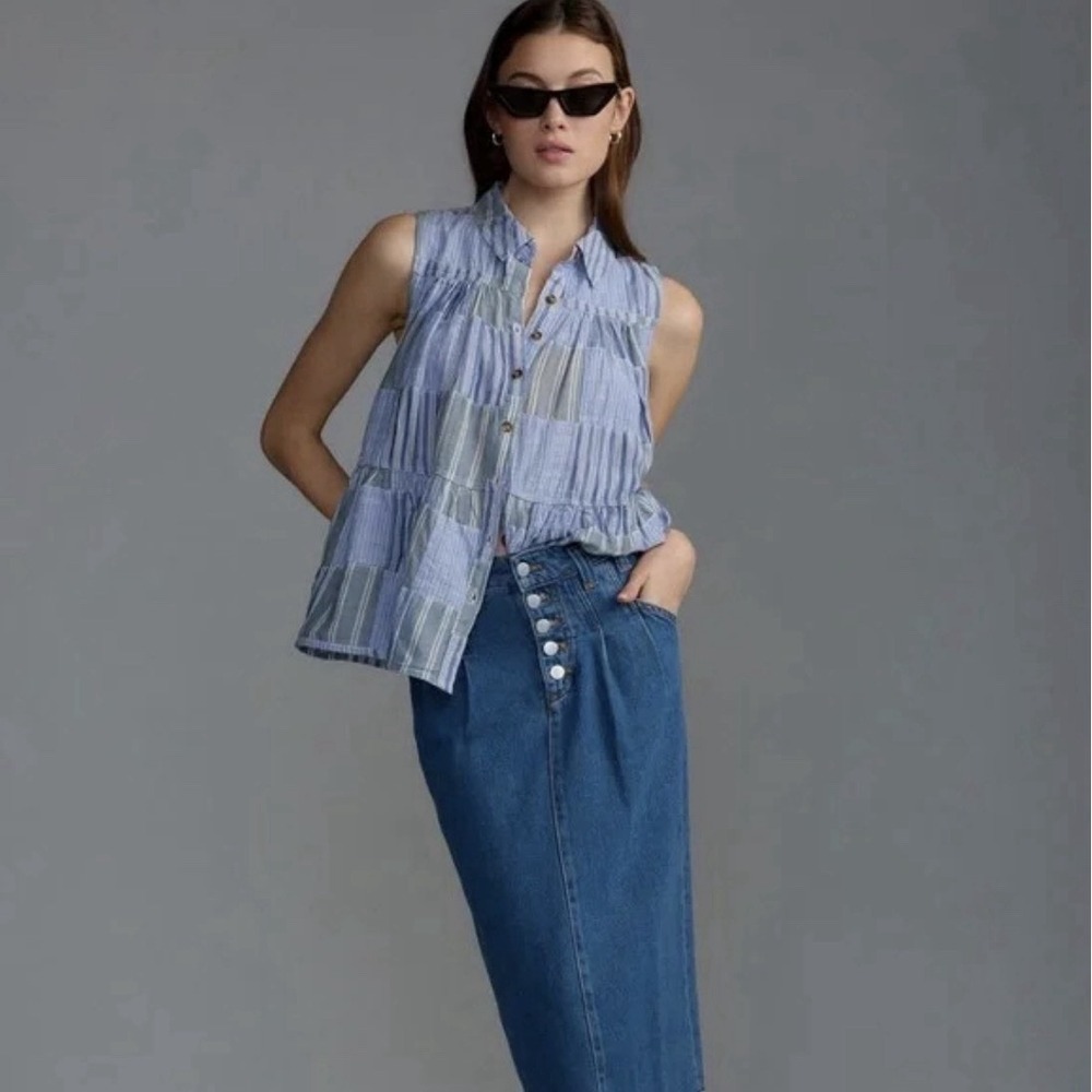 Anthropologie Pilcro Patchwork Tiered Ruffle Sleeveless Top Size 1X NEW - Picture 2 of 12